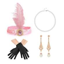 D EXCEED 1/3/4 PCS 20 世纪 20 年代装饰艺术风格轻佻女郎配饰 3 件套 - 仿羽毛头带、仿珍珠项链和手套，适合盖茨比茶会、母亲节、赛马俱乐部和复古主题活动