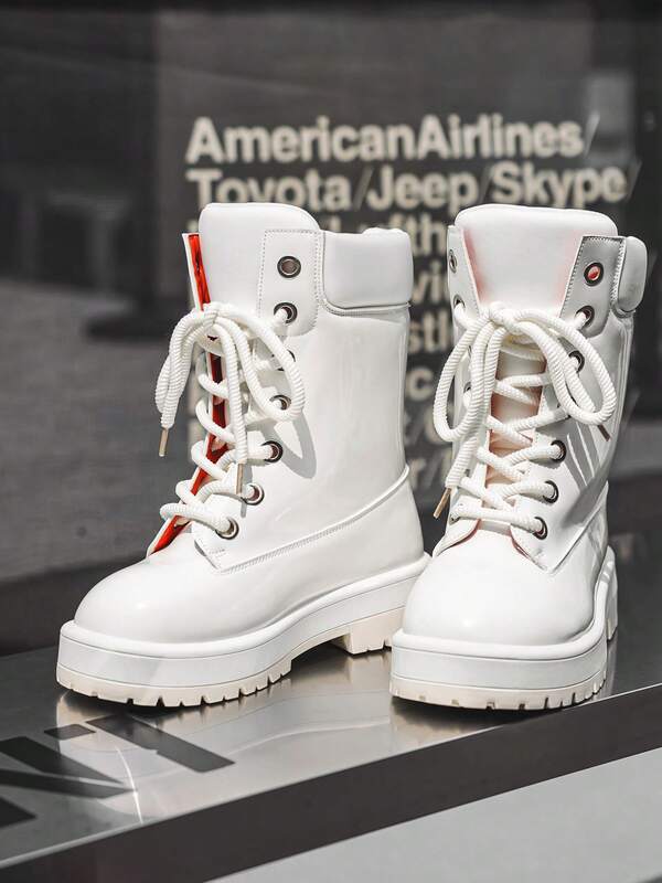 New Men's Shoes, Niche American High Street Style, High Top, Lace Up Waterproof Snow Boots, Personalized And Multifunctional, Fashionable, Thick Sole, Super High, Lightweight And High-End, Bread Shoes, Small Size, Anti Slip And Wear-Resistant, Suitable For Outdoor Travel