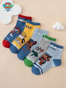 5 Pairs Cute Cartoon Paw Patrol Themed Patterned Crew Socks, Colorful Stripes, Breathable & Durable, Suitable For All Seasons, European/American Sizes, Comfortable For Everyday Wear - Multicolor - View 3