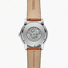 Fossil Townsman 休闲男士自动手表 ME3154 烟灰色圆形表盘和皮革表带时尚手表适合日常佩戴男士生日节日礼物 - 藍色 - 查看 4