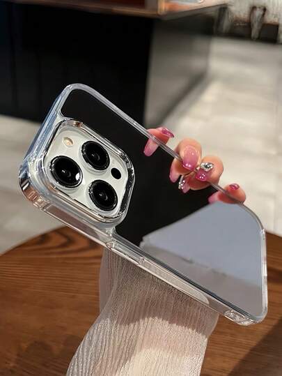 Y2K Silver High-End Cosmetic Mirror Phone Case Compatible With IPhone11, IPhone13, IPhone14 Pro Max, IPhone16, 16Pro, 16ProMax, IPhone17, 17Pro, 17ProMax, Air, Anti-Scratch Mirror Surface Phone Case
