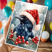 Aquarell Feiertags-Rabe Karte, Weihnachts-Rabe Grußkarte, festliche Wintervogel Kunst, handgemachte Feiertags Karte, Aquarell Grußkarte - 11cm/4,33"x16cm/6,29", Weihnachtskarten mit Umschlägen, Grußkarten, Grußkarten mit Umschlägen, Pop-up Karten, Pop-up Weihnachtskarten