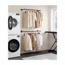 Perchero De Pared Estante De Metal Para Ropa Multiusos,Perchero de Pared para colgar Ropa, Percha Industrial, Ahorro de Espacio,  Fácil Montaje, para Espacios Reducidos, - Negro - Ver 2