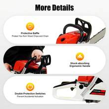 SanBouSi Gas Chainsaw 58CC Power Chain Saw 22 Inch Chainsaw Cutting Wood Gas Sawing, Chain Saw Set Handheld Cordless Petrol Chain Saws For Trees Wood Cutting Gas Powered Farm Garden Tools - 紅白色 - 查看 11