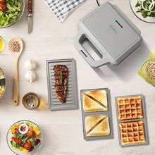 KotiCidsin KotiCidsin Multifunktions-Waffeleisen, Croque Monsieur, Grill- und Waffeleisen 3 in 1, 750 W, Grau