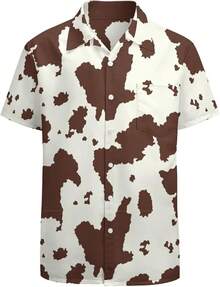 Men's Novelty Button Up Shirt Funky Short Sleeve Party Shirts Casual Hawaiian Beach Shirthalloween - 棕色,白色 - 查看 1