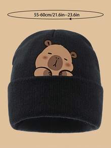 1 件可爱水豚印花针织帽，可爱百搭设计，男女通用，舒适轻便的冬季滑雪帽，时尚弹力无檐帽，适合父母的秋冬保暖配饰，适合万圣节、徒步旅行、露营、圣诞节等户外活动，适合送给家人和朋友的礼物