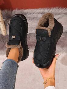 Women's Winter Snow Boots, Warm Thermal Lined Ankle Boots, Easy On/Off, Soft Sole, Durable, Non-Slip, Solid Color, Versatile - Black - View 2