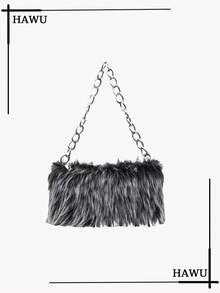 Solid Color Plush Soft Candy Chain Crossbody Bag, Y2K Style Women's Shoulder Bag Cute Pendant Clutch Bag Party Dress Accessory Random Pattern Plush Wallet Halloween Wallet Perfect For Various Parties, Halloween Fashion And Gothic Fashion - Grey - View 8