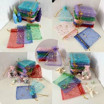 10/50/100PCSStar Moon Multi-Color Osmanthus Bags Gift Packaging Bags, Home Living Supplies, Festival Event And Party Supplies, Wedding Supplies, Table Center Gift Decoration Packaging, Nylon Bags, Baking Packaging Bags, Jewelry And Accessory Packaging, Gift Hanging Bags, Beauty Bags, Skin Care Bags, Birthday Gift Jewelry Drawstring Bags, Wedding Banquet Bags,