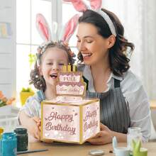 FZZ 1 Pink Birthday Theme Money Box, 1 Birthday Card & 50pcs Clear Bags, Surprise Cash Box Suitable For Birthday, Halloween, Thanksgiving, Christmas Celebrations,Christmas Valentine Day