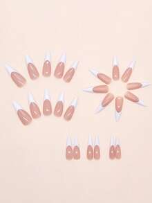 24pcs Extra Long Stiletto Press-On Nails, White French Tip Design, Includes 1 Jelly Gel And 1 Nail File, Suitable For Party, Dance And Daily Wear, Removable And Reusable - Multicolor - View 4