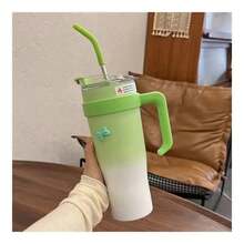 Taza de Gran Capacidad, Taza Térmica para Auto de 1140Ml, Taza de Oficina Simple con Combinación de Colores Degradados, Taza de Hielo de Acero Inoxidable, Termo de Estilo Deportivo, Mantiene el Calor o el Hielo (Pegatinas 3D DIY Aleatorias 0-4pcs) - Verde - Ver 9