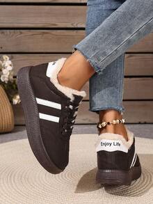 1 Pair Korean Style Fashion Sports Boots, Women's Winter Snow Boots, PU Low-Top Striped Design, Waterproof, Cold-Resistant, Wear-Resistant Outdoor Snow Boots - Brown - View 7