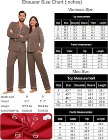 Couple Matching Pajamas 100% Cotton Long Sleeve Sleepwear Button Down Loungewear Pjs Set S-XXLhalloween - 棕色 - 查看 3
