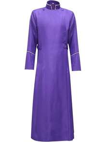 Men's Cassock Choir Long Cassock Minister Robe Clergy Pulpit Liturgical Church Robe 4 Colorshalloween - 紫色 - 查看 1
