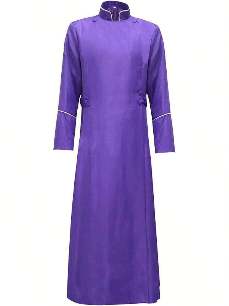 Men's Cassock Choir Long Cassock Minister Robe Clergy Pulpit Liturgical Church Robe 4 Colorshalloween - 紫色 - 查看 1