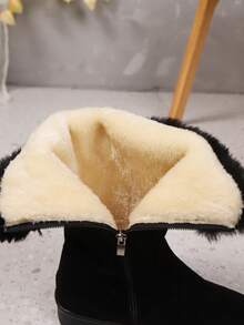 Women's Mid-Calf Snow Boots, Thick Thermal Lining, Wedge Heel, Warm & Soft Material, Side Zipper, Round Toe, Versatile Outdoor Boots (Shoe Mouth & Foot Length Run Small, Please Order One Size Up) - màu đen - Xem 6