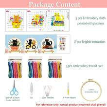 1 套猫主题十字绣套件，包含 11 片布料、3 股绣花线、绣花框和全套工具，DIY 家居装饰治愈礼物