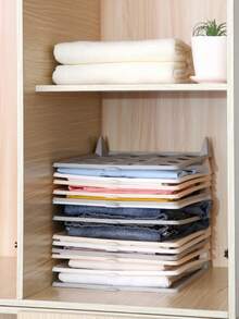 1/3/5/8/10/15pcs Stackable Plastic Clothing Storage Rack With Lid - Foldable, Space-Saving Shirt And Pants Organizer Rack, Convenient Design, Ideal For Home Closet Organization, Slouchy Person Creative Wardrobe Folding Shirt Anti-Wrinkle Portable Rack - Multicolor - View 5