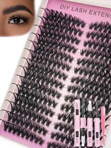 New 280pcs Individual Lashes Cluster D Curl,DIY Eyelash Extension Kit , 8-16mm Mix Lash Clusters With Lash Bond And Seal And Lash Applicator Tool For Self Application At Home - 黑色 - 查看 8