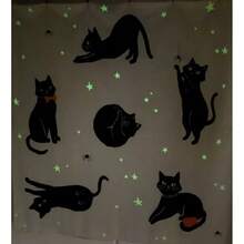 Halloween Black Cats Glow In The Dark Shower Curtain White
