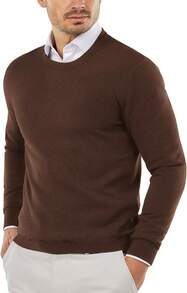Men's Crew Neck Sweater Slim Fit Lightweight Sweatshirts Knitted Pullover For Casual Or Dressy Wear - 咖啡 - 查看 8