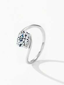 Arlmay 1pc 925 Sterling Silver Delicate Round Cubic Zirconia Line Finger Rings For Women Wedding Engagement Fine Jewelry - Silver - View 3