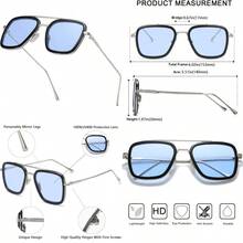 Tony Stark Sunglasses Vintage Square Metal Frame For Men Women  And  Vintage Sun Glasses - 漸層藍色 - 查看 1