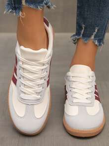 女士户外休闲运动鞋经典款超细纤维皮革复古运动鞋2025新款交叉系带运动鞋简约时尚舒适户外学生网球跑步鞋 - 白色 - 查看 2