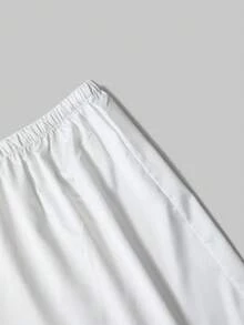 男式加大码撞色滚边翻领短袖衬衫和短裤家居服套装