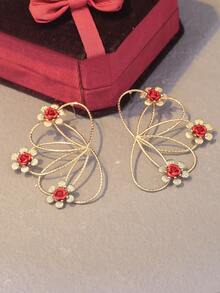 1 Paar modische Herz-Patchwork-Ohrringe für Frauen, mit Glas-Perlen besetzt, geeignet für den täglichen Gebrauch und als Schmuckgeschenk für Feiertage