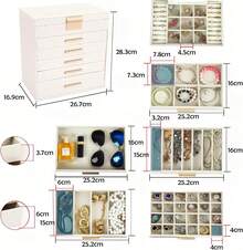 Organizador de 6 Niveles con Espejo, Caja de Joyas con Cajones de 5 Capas, Regalo para Mujer,Alahero Joyero Mujer,adecuada para joyas, Aretes, Anillos (Gris) - gris - Ver 7