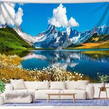 1 pieza Tela de fondo con escenario de lago de montaña nevada para decoración del hogar y fiestas, adecuado para dormitorio, sala de estar, estudio, decoración del hogar, incluye paquete de instalación - Multicolor - Ver 4