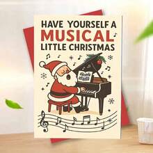 1 pezzo Biglietto di auguri musicale natalizio, Babbo Natale che suona il piano - Regalo natalizio, adatto agli amanti della musica, Natale, design rosso e bianco, include busta rossa e messaggio "Buon Natale", perfetto per celebrazioni natalizie, Biglietto di Natale | Tema musicale | Illustrazione dettagliata, Biglietto di Natale
