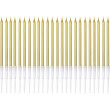 Gold Birthday Candles - 24 Pack Metallic Long Candles Cakes Cupcakes Elegant Cake Decoration Adults, Men Women Tugba