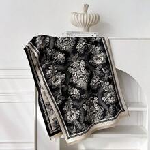 Autumn And Winter Flower Jacquard Imitation Cashmere Thickened Scarf Fashion Outdoor Style Age-Reducing Scarf - 黑色 - 查看 2