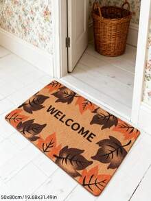 1pc Autumn Leaf Pattern Doormat, Brown-Yellow Background With Scattered Dark And Light Autumn Leaves, Warm And Comfortable Home Decor, Durable And Easy To Clean Material, Suitable For Living Room, Bedroom, Entryway, Kitchen, Bathroom
