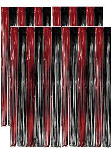 4PCS Black Red Foil Fringe Tinsel Backdrop Kit - 3.3x6.6ft Halloween Casino Theme Party Decorations For Photo Booth, Wedding, Birthday, Christmas, New Year's Eve, Bachelorette, Anniversary, Retirement Party Supplies, Door Wall Decor Indoor Outdoor, Black Red Party Supplies - Multicolor - View 13