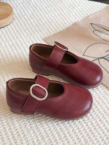 Girls' Simple Shallow Leather Shoes, Comfortable Anti-Slip Flats, Round Toe Princess Shoes, Black, Autumn