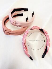 3pcs/Set Women Pink Bow Solid Fabric Headband Hair Accessories, Sweet Matching Hair Clips Headwear For Daily Use, Hair Band Hair Hoop