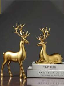 2pcs Christmas Prosperity Deer Decor, Luxury Creative Ornaments For Wine Cabinet, Living Room, Office Desk, Housewarming Gift - Multicolor - View 6