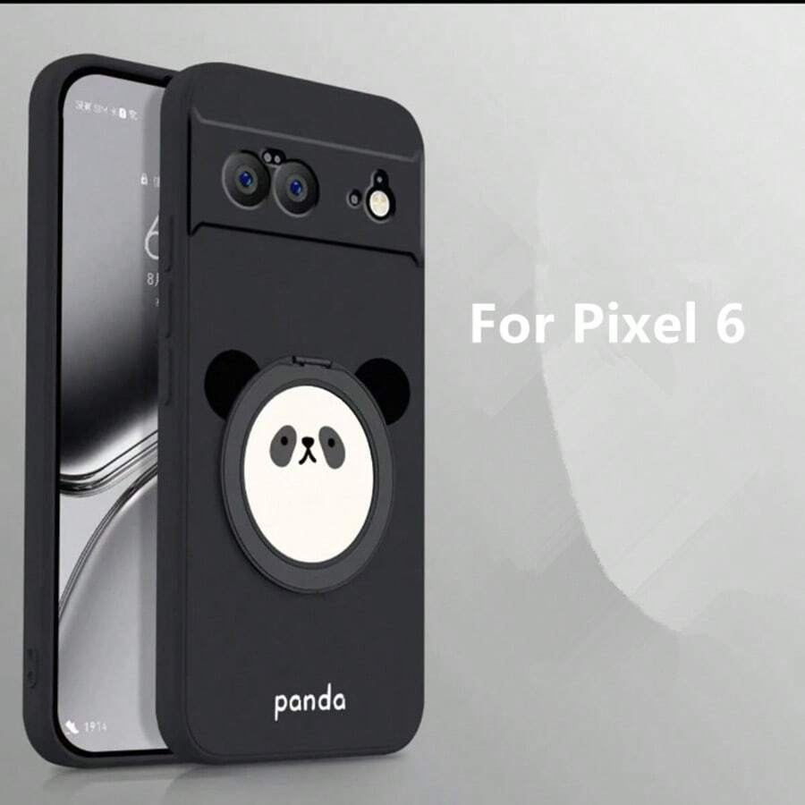 Cute Panda Phone Case With Stand Compatible With Pixel 6, 6 Pro, 7, 7 Pro, 7A, 8, 8 Pro, 8A, 9, 9 Pro, 9A, 10, 10 Pro, Galaxy S21, S22, S23, S24 Plus, S25, 15, 16, 17, 17 Pro Max, 12, 13, 14 - Black Panda - View 1