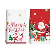 2 piezas Paños de cocina con estampado de Papá Noel, decoración navideña, regalo de Navidad, súper suaves y muy absorbentes, paños de cocina para cocinar, hornear, té, lavar, toallas de mano, decoración de cocina, regalo para vecinos, mamá, cumpleaños, regalo de inauguración de casa para amigos, accesorios de cocina, decoraciones, artículos de primera necesidad para el hogar