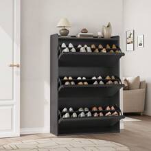 ShiningLove 2/3/4 Flip-Drawer Shoe Cabinet – Wall-Mounted Hidden Storage Organizer W/ Adjustable Shelves, Waterproof MDF For Entryway/Hallway, Holds 8-20 Pairs (Grey/Brown/White/Black) - Tủ 3 ngăn kéo màu đen - Xem 3