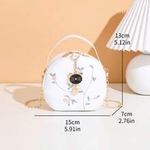 Sac à main pour femme, nouveau sac rond à la mode avec pendentif hibou et bandoulière à chaîne, décoré de broderie  PU