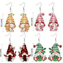 2PCS/8pcs/Set Cartoon Christmas Gnome Earrings, Acrylic Lady Fashion Pendant Dangle With Elf Print Designs, Holiday Jewelry Set For Her - Unique Party Accessories Suitable As Perfect Festive Present On Xmas, Halloween, Valentine's Day, Easter & Thanksgiving, For Teenager, Seasonal Gifts, Celebration Earrings, Whimsical Design, Lightweight Earrings, Gnomethemed Jewelry