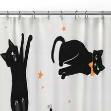 Halloween Black Cats Glow In The Dark Shower Curtain White
