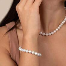 Freshwater Pearl Necklaces Set For Women Includes White Sier Pearl Bracelet And Pearl Diamond Stud Earrings Jewelry Set For Women Men Mother Wife Girlfriend Birthday Wedding Christmas Gifts - 白鑽套裝 - 查看 3