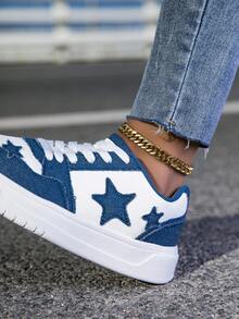 新款女士休闲运动鞋大码36-45牛仔透气运动鞋休闲明星鞋春夏新款小白鞋时尚百搭休闲鞋轻便透气女鞋返校学生鞋 - 藏蓝色 - 查看 7